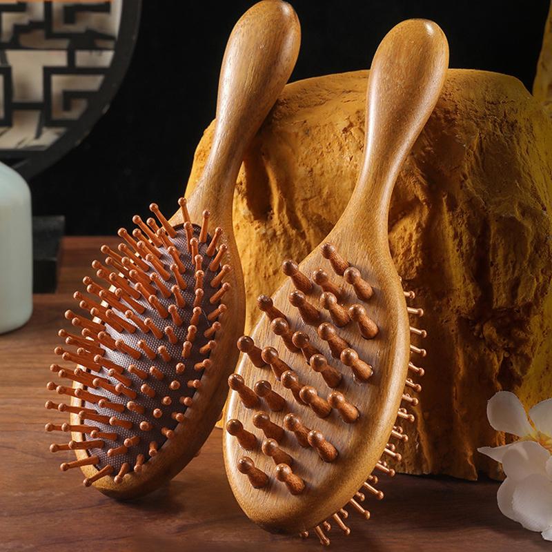 Double Sided Sandalwood Air Bag Comb Anti Static Scalp Massage Wood Comb Head Blood Circulation Nose Comb Brush Curly Hair
