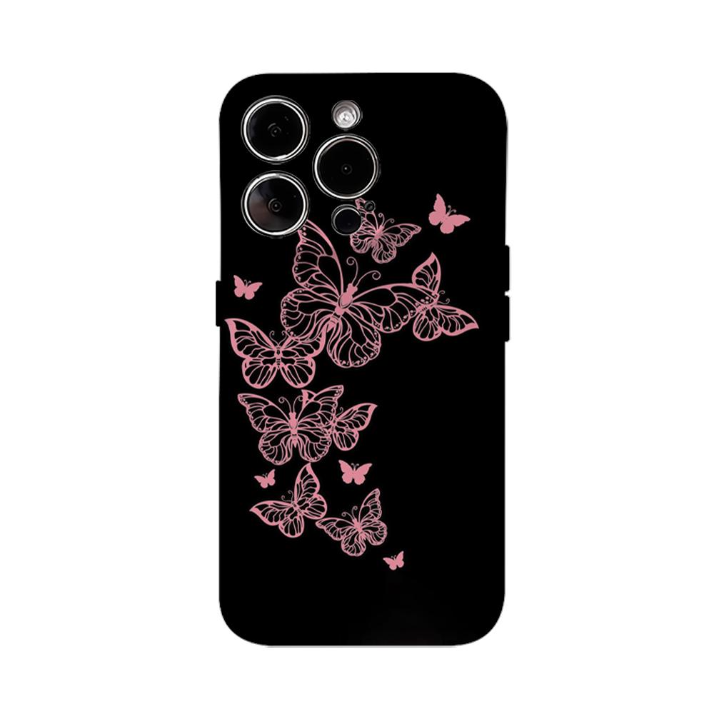 Black and Pink Butterfly Phone Case for IPhone 16 15 14 13 12 11 X XS XR XSMAX 7 8 Pro Max Plus Double-layer Back Cover