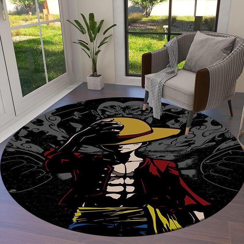 One Piece Logo Round Area Rug Carpet Rug For Living Room Bedroom Sofa Playroom Decor Nonslip Floor Mat