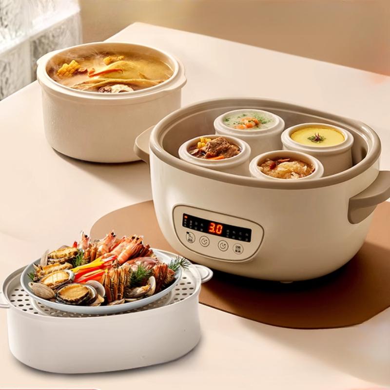 220V 2.5L Slow Cooker Baby Supplement Machine Mini Bird's Nest Stew Pot White Porcelain Waterproof Stew Pot
