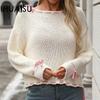 Women's Autumn/Winter Handmade Drawstring Solid Colour Loose Knit Sweater