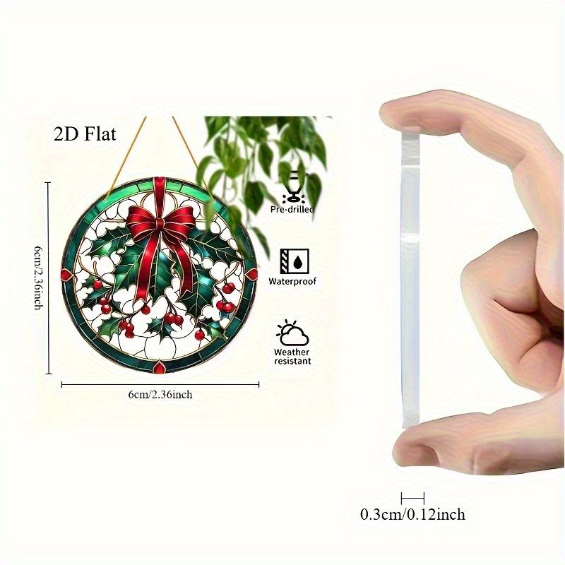 2D Flat Printing On Acrylic. 2D Flat Christmas Holly And Ivy Sun Catcher - 2D Flat Acrylic Window Hanging, Festive Red Bow Design, Suitable For Home