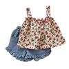 Летний комплект с шортами на подтяжках для девочек, милый детский комплект из двух предметов с цветочным принтом