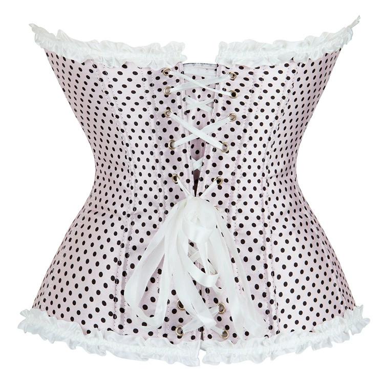 Светло-розовый женский корсет в горошек со складками, длинный европейский и американский корсет