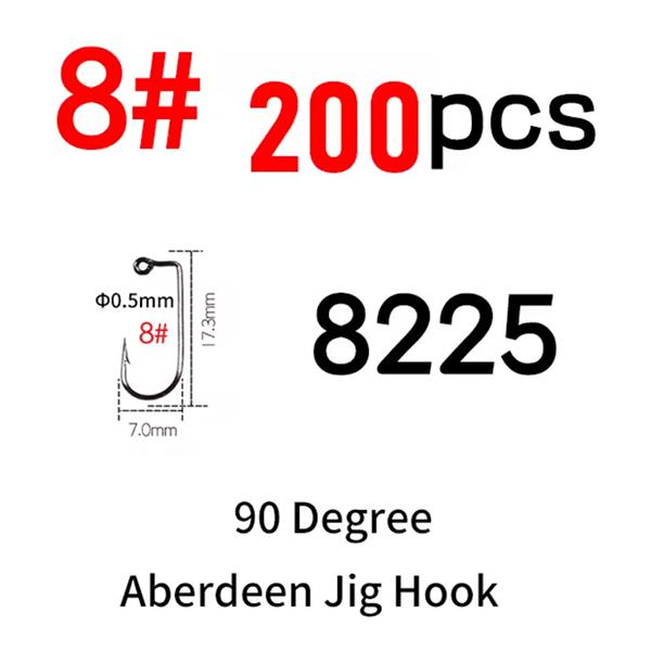 200 шт. #8~#6/0 Высокоуглеродистая сталь 90 градусов Aberdeen Крючок-джиг Изогнутый Морская вода Длинное цевье Крючки для мягких приманок