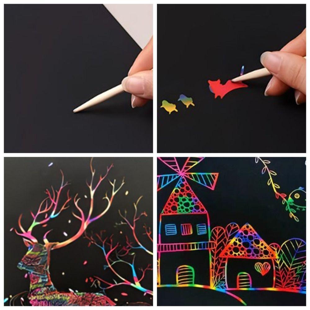 Rainbow Scratch Art Paper Card Set Colorful DIY Drawing Board Interesting Scratch Card Kit  Gifts