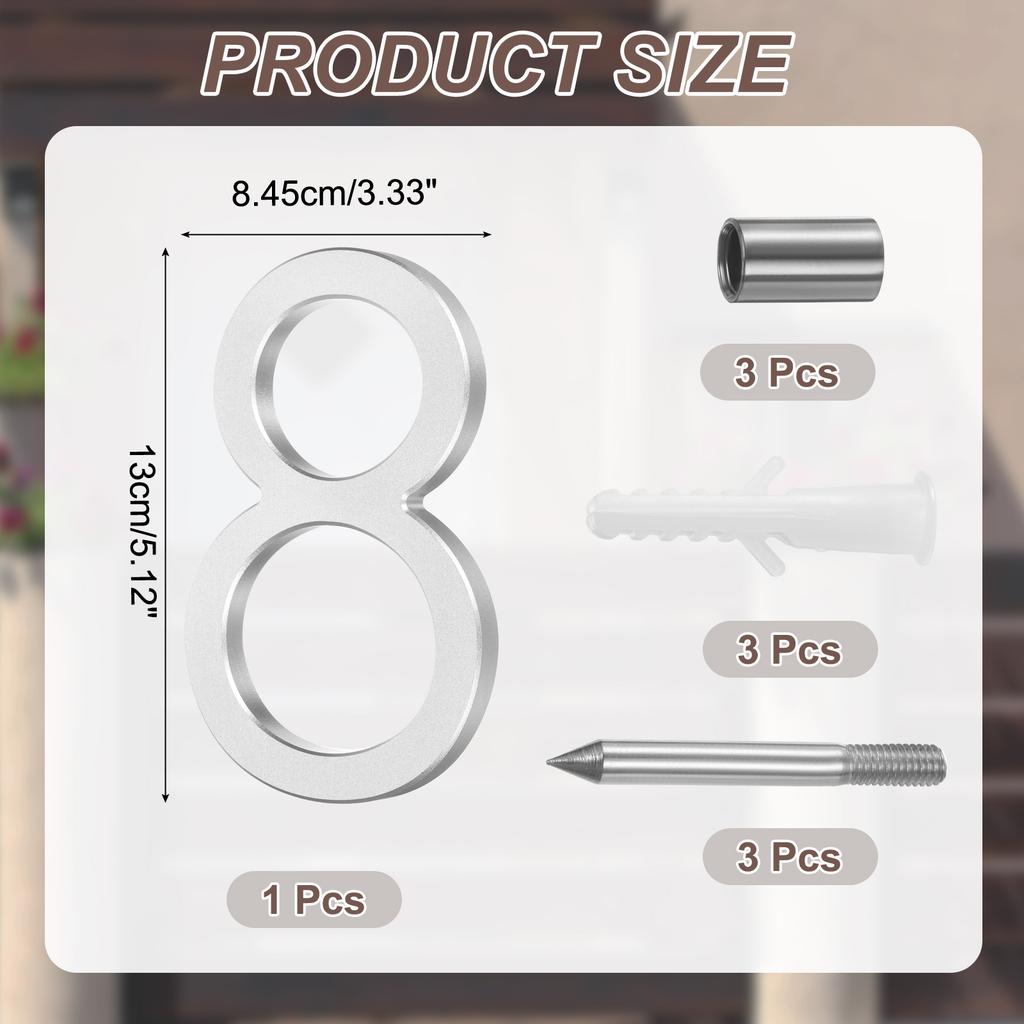 0-9 Floating House Numbers Solid Aluminum Modern Address Number for Outside with Nails Kit for Home Street Office Sign Silver 5"