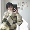 Autumn Winter High Collar Women's Sweater  New Loose Pullover Sweaters Warm  Stripe Vintage Sweater