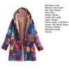 Women Winter Coat Vintage Ethnic Printing Patchwork Plush-lined Hooded with Pockets Mid Length