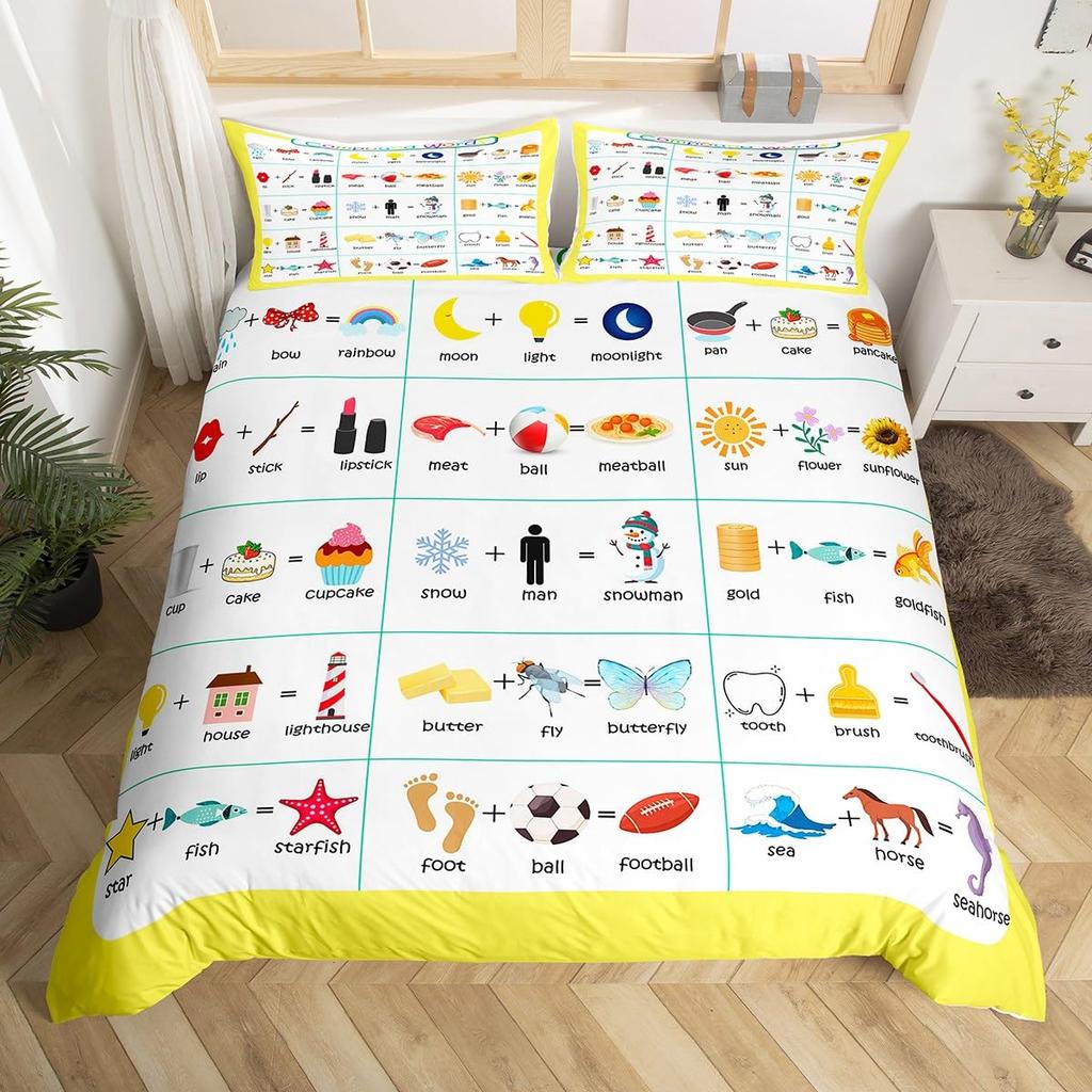 Космическая планета галактика пододеяльник Твин Кинг Детский мультяшный постельный комплект ABC Алфавит Обучение Покрывало с 2 наволочками