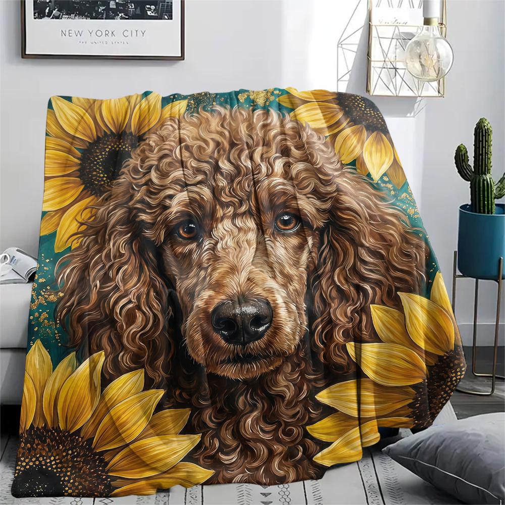 Sunflowers and puppies Print Flannel Blanket,High quality Comfortable for All Seasons,Home Decor,Warmth and Comfort,Perfect for Christmas Gifts