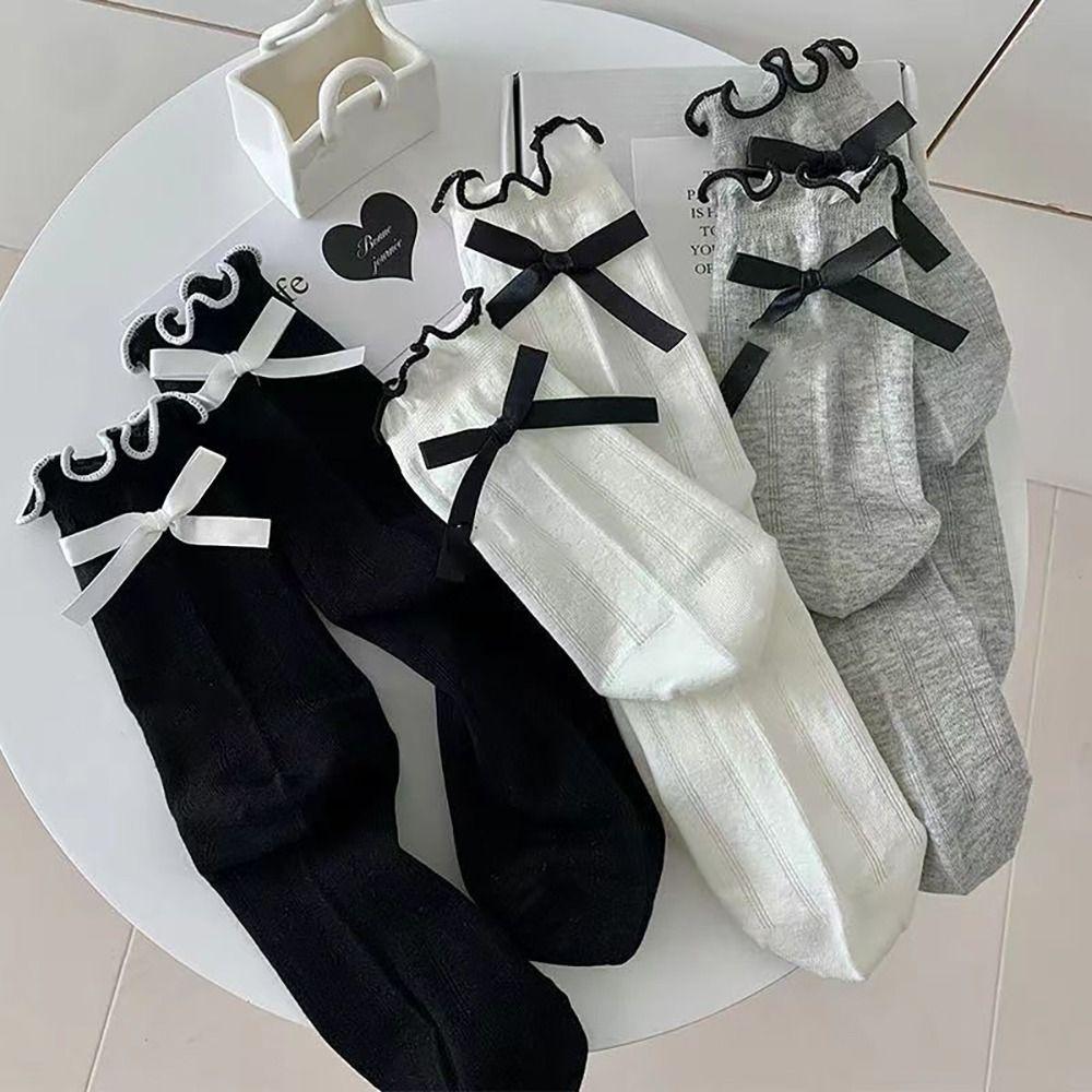 Bow Pile Socks Thin JK Socks New Mid Tube Socks Girls