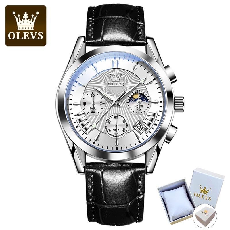 OLEVS 2876 С подарочной коробкой Многофункциональные спортивные с календарем Кварцевые настольные водонепроницаемые мужские часы Мужские часы