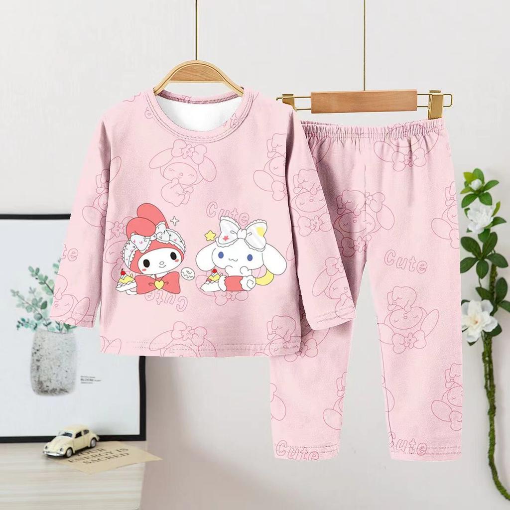 Children Cotton Pajama Set Girls Long Sleeve Sleepwear Home Clothes Cute Print