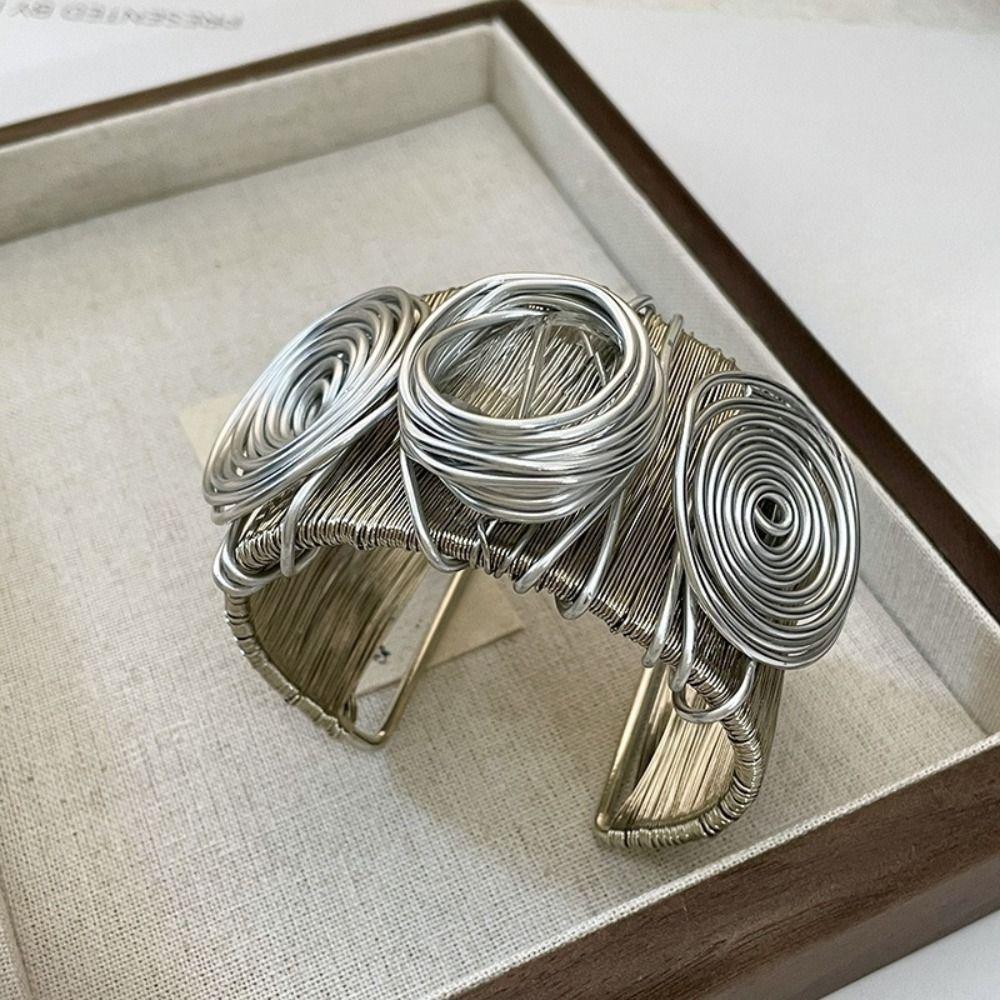 Silver Color Metal Wire Bracelet Line Twined Exaggerated Bracelet Fashion Women Bangle  Gifts