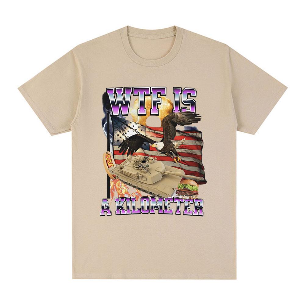 Футболка с надписью «Wtf Is A Kilometer Meme» Мужская модная хип-хоп футболка Летняя повседневная футболка большого размера из 100% хлопка с коротким рукавом