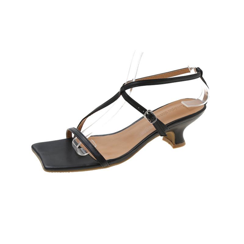 Модные Босоножки на высоком каблуке Женские на толстом каблуке 2024 Лето Фея Стиль Корейская версия Ремешок с пряжкой на одно слово Открытый носок Квадратный носок Босоножки