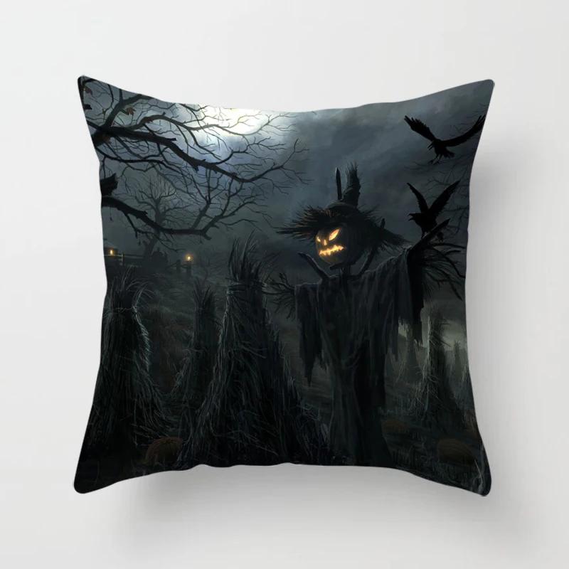 Halloween Horror Pumpkin Bat Print Pattern Cushion Cover Home Living Room Sofa Decoration Polyester Zipper Pillow