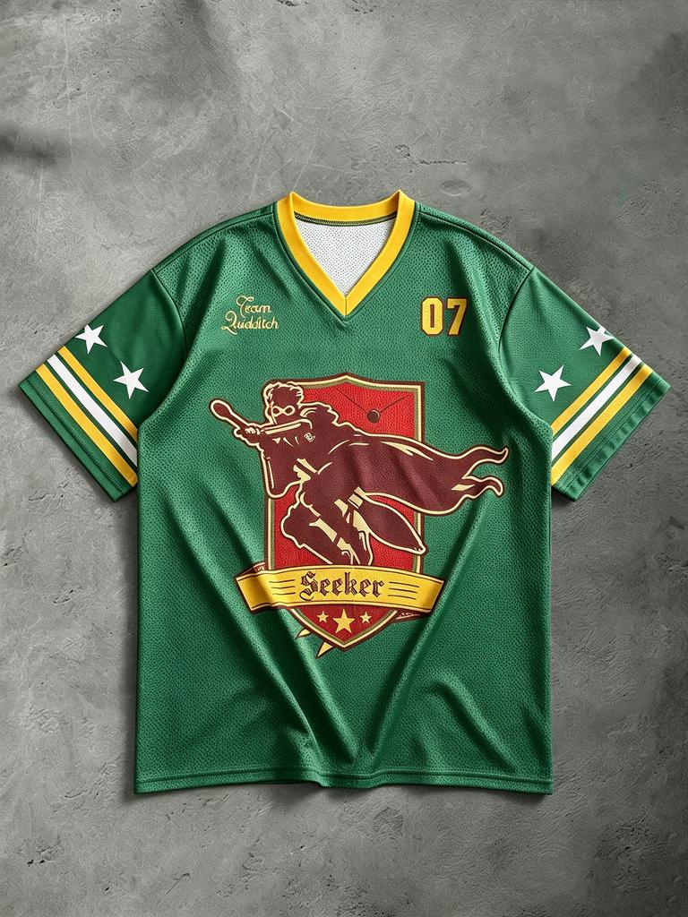 Men's Letter Print Green V-Neck Short Sleeve Casual T-Shirt Jersey Football Jersey Men Number Shirt