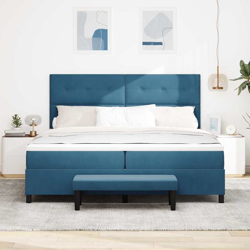 Box Spring Bed with Mattress Dark Blue 200 x 200 cm Velvet