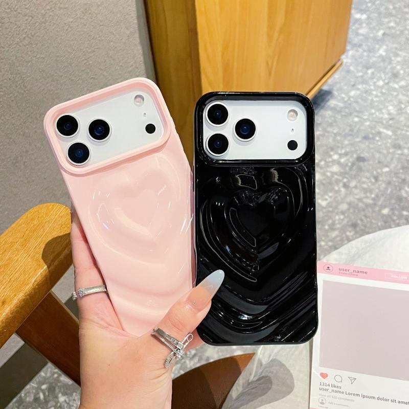 INS Глянцевый Чехол для телефона с сердечком любви для iPhone 17 Air 16 Plus 15 14 13 12 Pro Max Модный 3D Волнистый узор Гальваническое покрытие Ударопрочный чехол