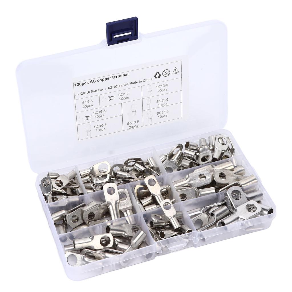 120pcs Battery Crimp Terminals 8 Sizes Copper T2 Tinned SC Wire Ring Connector for Marine Automotive