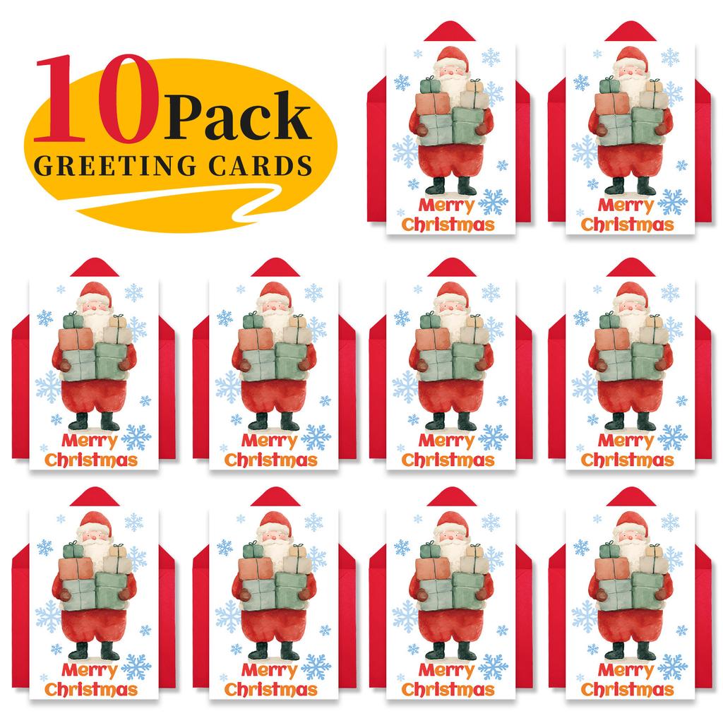 10PCS Cute Cartoon Christmas Greeting Cards Set with Envelopes, Large Size Xmas Cards for Holiday Wishes & Gifts