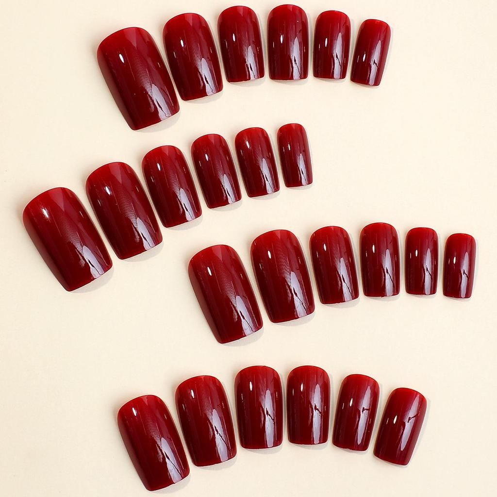 Red Rectangle Press-On Nail Tips with Advanced Wearable Finish