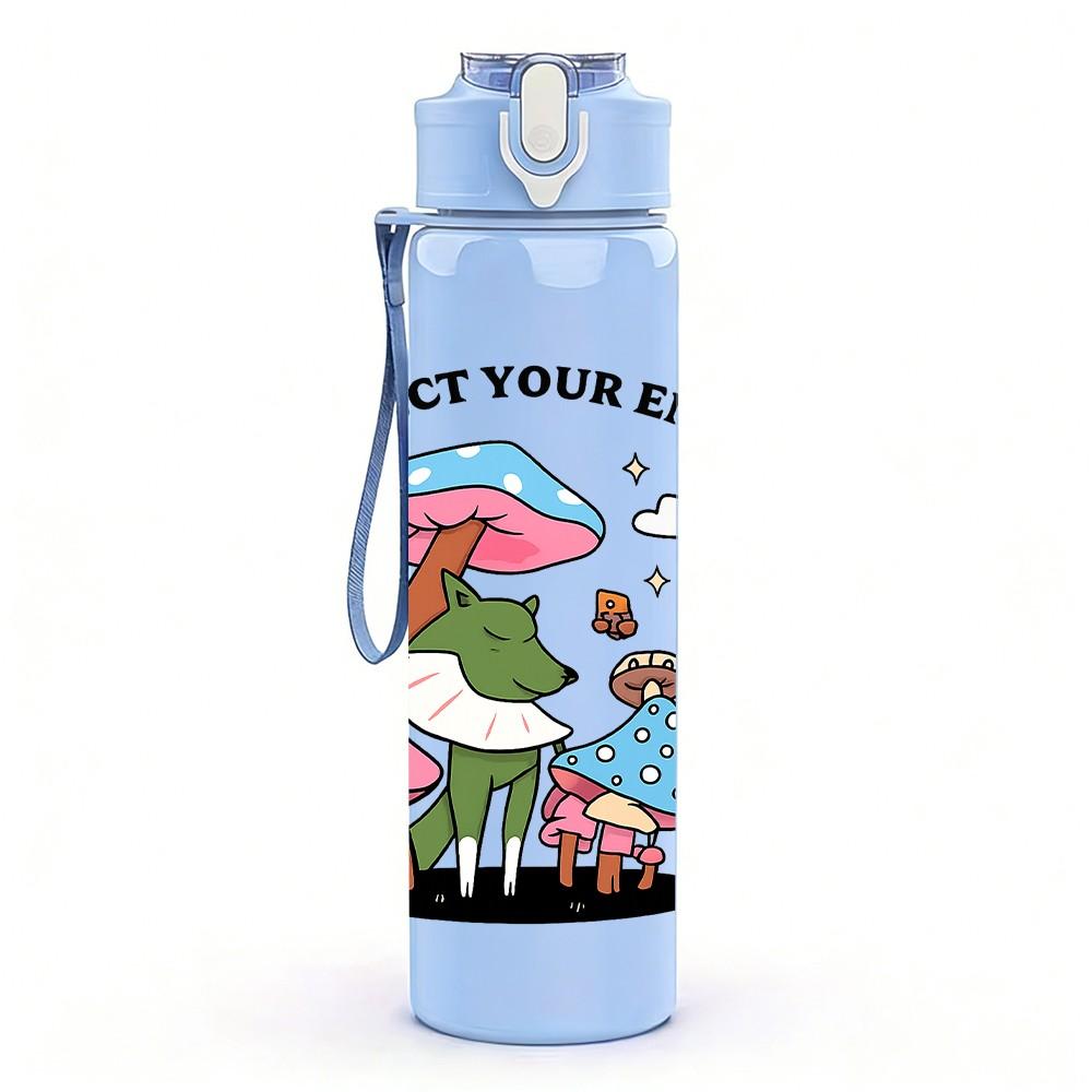 1PC Mushroom Elf Cartoon Print 750ml Color Plastic Sports Water Bottle Leakproof Flip Straw Lid Suitable for Sports Office Home Use
