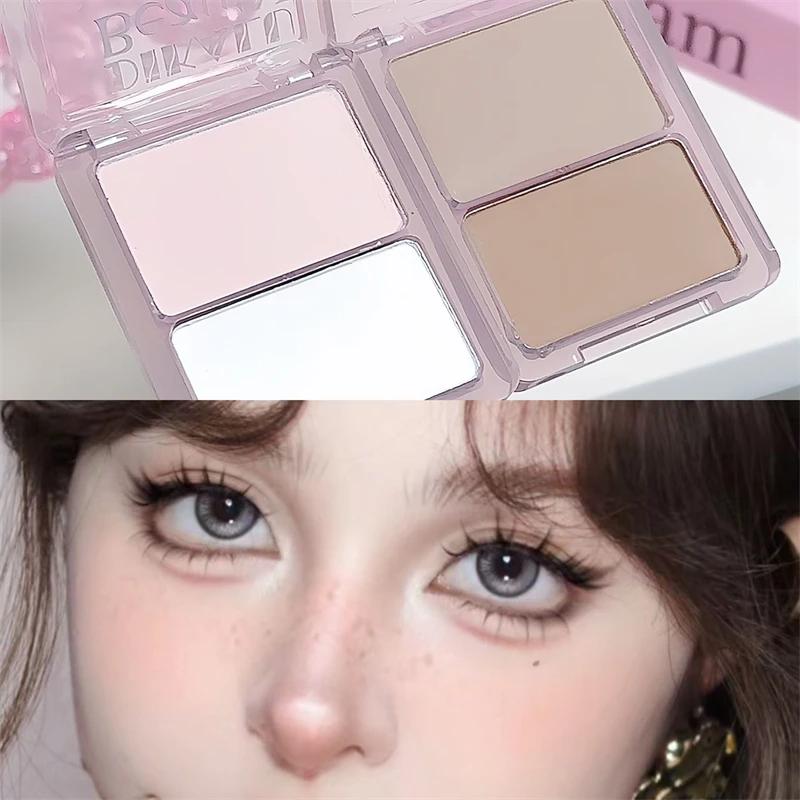 Two-tone Highlight Contour Palette Matte White Highlighter Grey Brown Nose Shadow Face Contouring Bronzer Brighten Powder Makeup