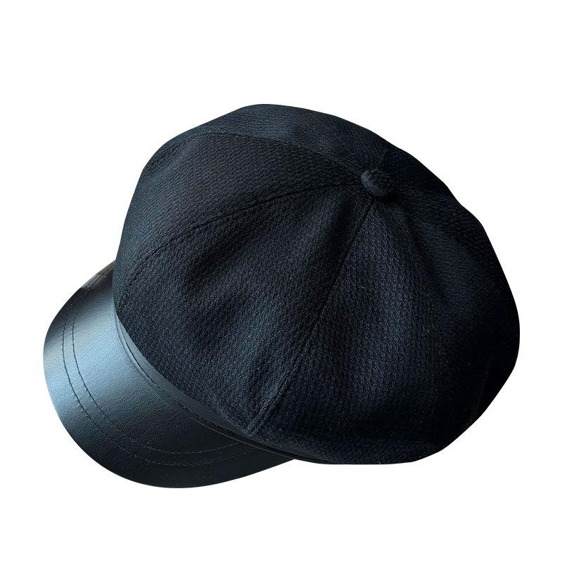 Black Star Anise Hat Women's Autumn New Retro Temperament Newsboy Hat Leather Brim Versatile Face Cap