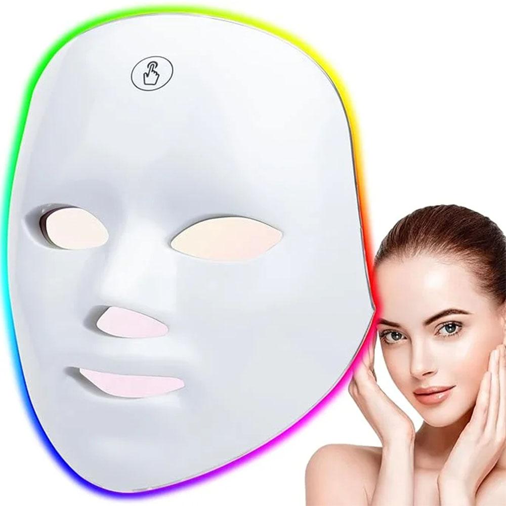Rechargeable 7-Color LED Photon Facial & Neck Mask — Skin Rejuvenation, Whitening, Face Lifting, Anti-Wrinkle Beauty Device for Home SPA