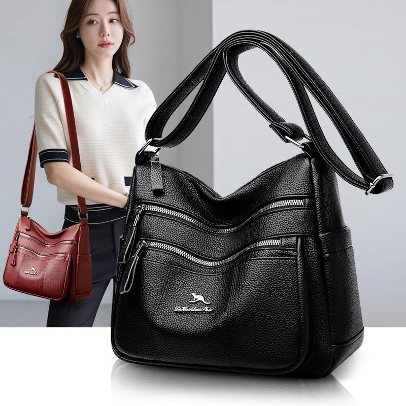 Soft Leather Women's Bag 2025 Simple High-end Fashion Mother Middle-aged Messenger Bag Niche Versatile Commuter Shoulder Bag