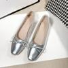 Fashion Ladies Footwear with Bow Silver Women's Flat Shoes Square Toe Evening Summer 2024 Korean Style Discount Casual E Luxury Brand L