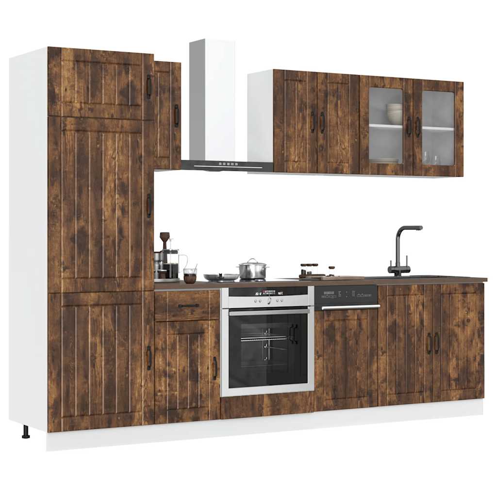 8 Piece Kitchen Cabinet Set Lucca Smoked Oak Wood Based Material