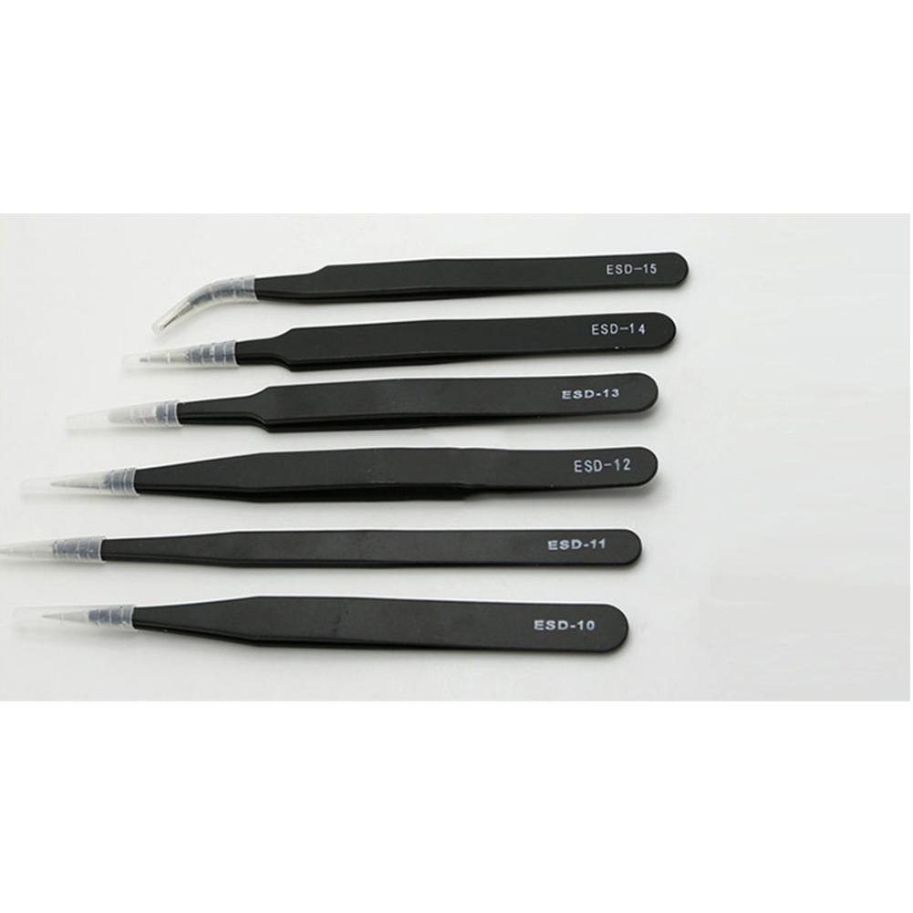 Safe Stainless Steel Anti-static ESD Tweezers Industrial Precision Pointed Elbow Curved Straight Tweezers