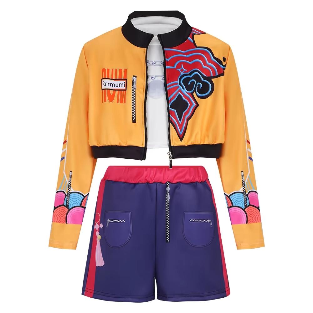 Детский Kpop Косплей Охотники на демонов Руми Зои Мира Костюм Huntrix для девочек Одежда Группа Идол Ролевая игра Хэллоуин Карнавальный костюм