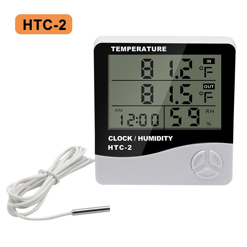 Thermometer Hygrometer Electronic Temperature Humidity Tester Meter Clock Alarm Indoor Outdoor Probe High Accuracy LCD Digital 2