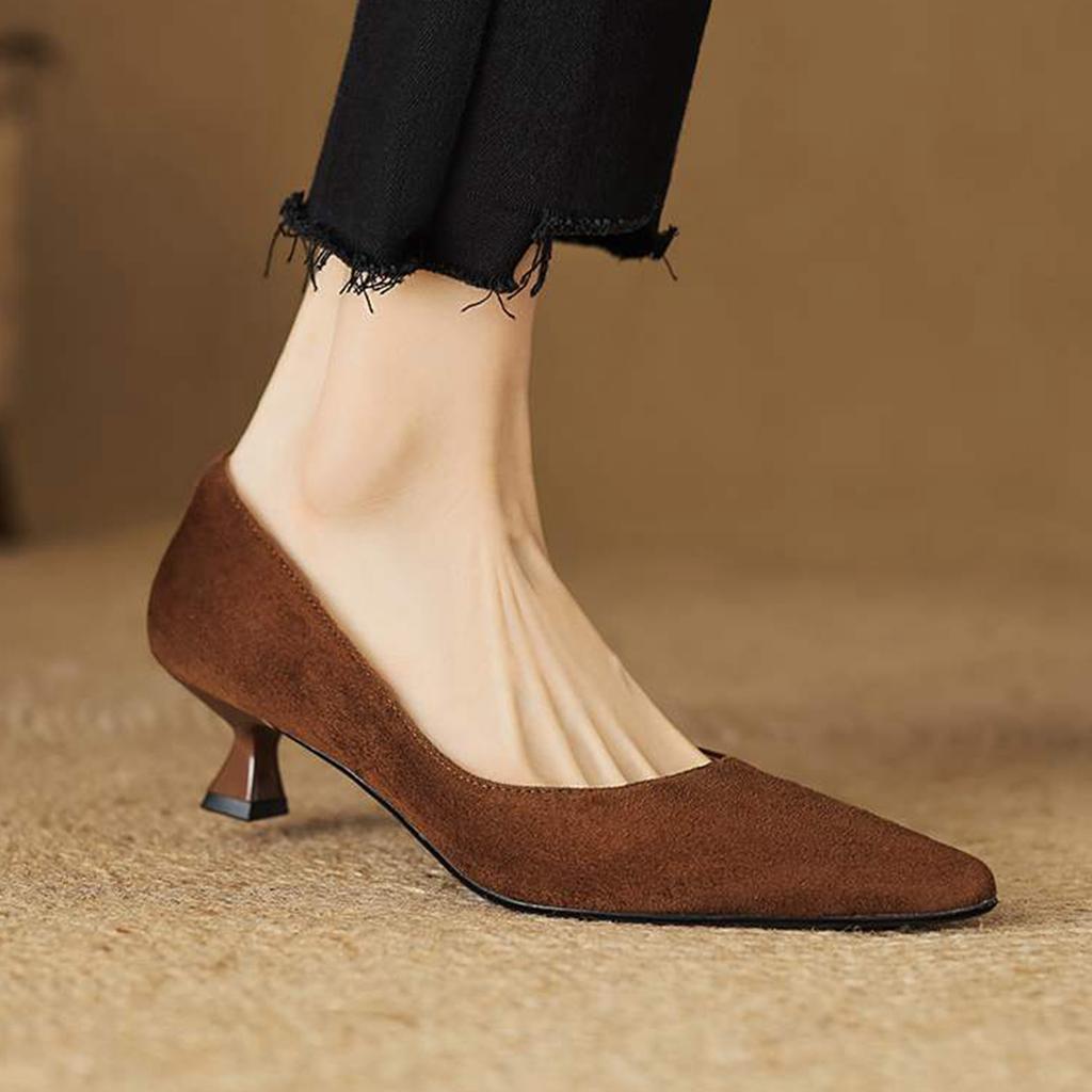 Krazing Pot Suede Fashion Summer Spring Autumn Summer Slip On Party Women Pointed Toe Stiletto Med Heels Pumps