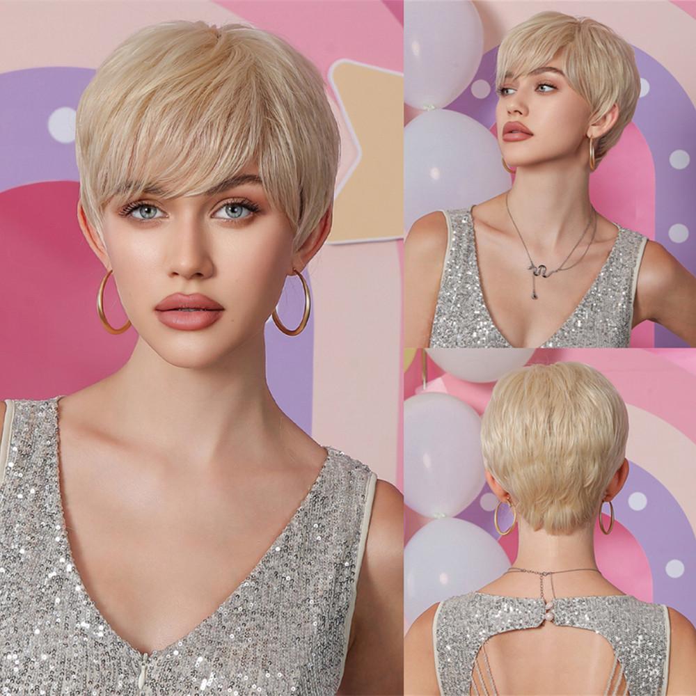 ALAN EATON Короткие прямые парики из синтетических волос с стрижкой пикси для чернокожих женщин, афро, пышные, натуральный коричневый, блондин, мелированный парик с челкой