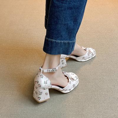 Туфли Мэри Джейн женские новый цвет толстый каблук высокий каблук летнее платье носить полые сандалии