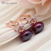 Fashion Cubic Zirconia Bowknot Wine Red Round Beads Drop Earrings For Women Wedding Rose Gold Color Jewelry