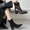 Vintage French Style Women's High Heel Boots Simple Pointed Toe Zip Up Fleece Lined Cotton Ankle Boots For Autumn/Winter