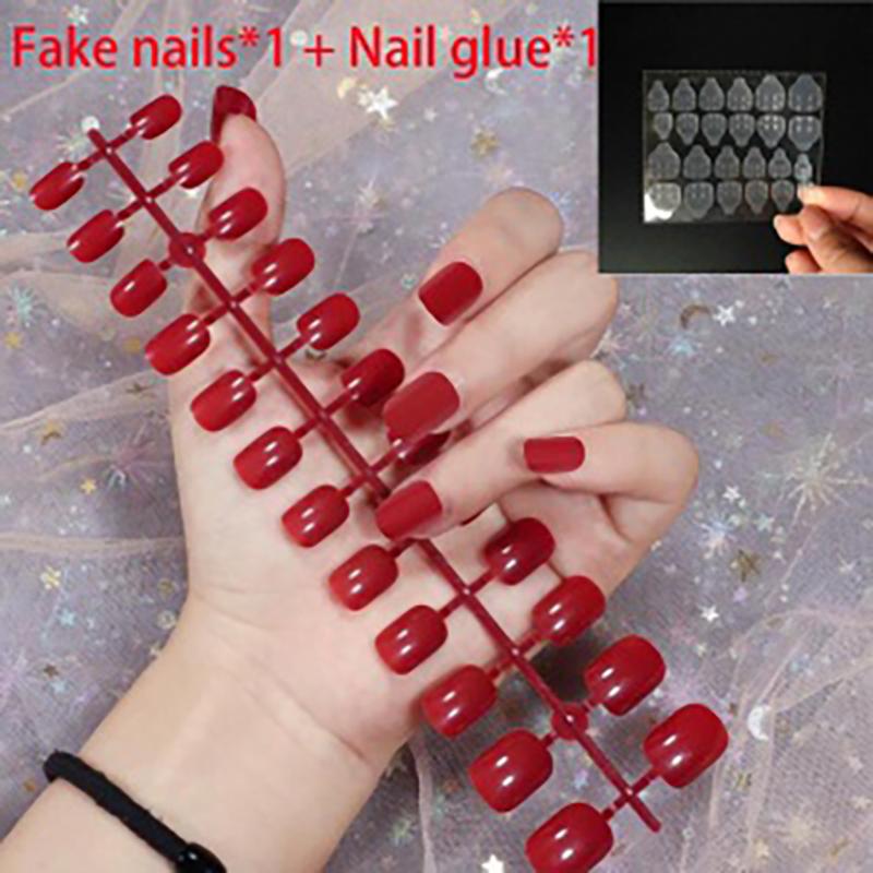 Fake Nails, Short Round, No Glue, 24 Pieces