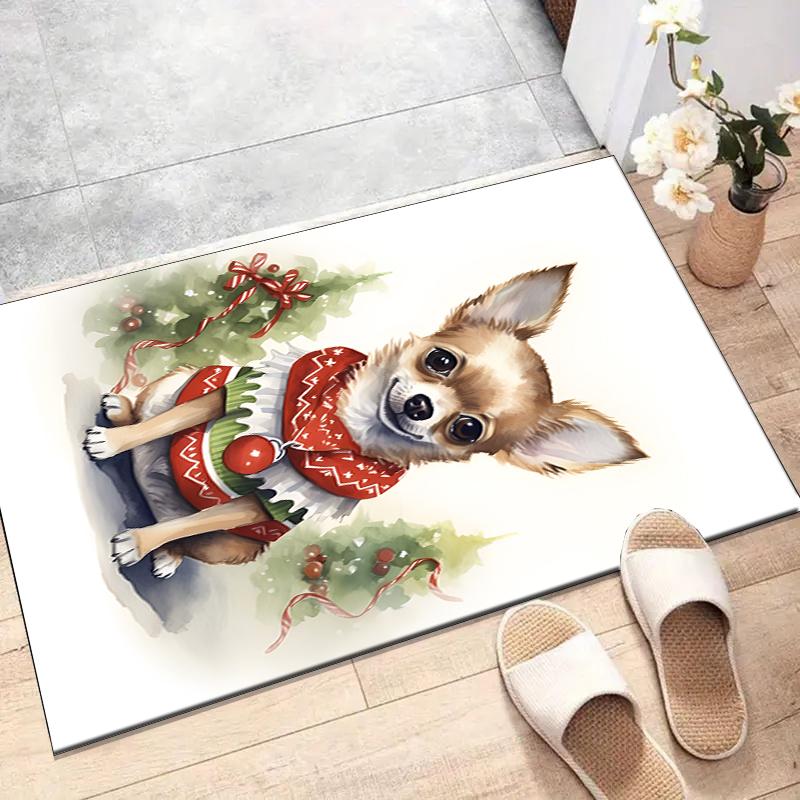 Chrismas Dog Polyester Carpet, Soft Indoor Mat for Office Chair, Living Room, Computer Desk - Decorative Home Office Rug Design