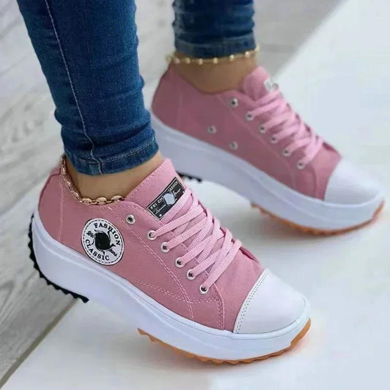 Canvas Ladies Casual Sneakers Autumn Brand Women's Casual Shoes Flat Lace-Up Walking Shoes for Women Ladies Shoes On Offer