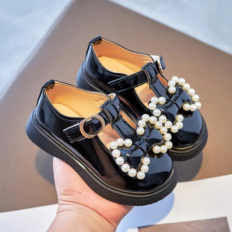 Детские туфли принцессы Butterfly Small Leather 2024 Новые осенние туфли для девочек Single Shoes Soft Sole Non-Slip Shoes Mary Jane