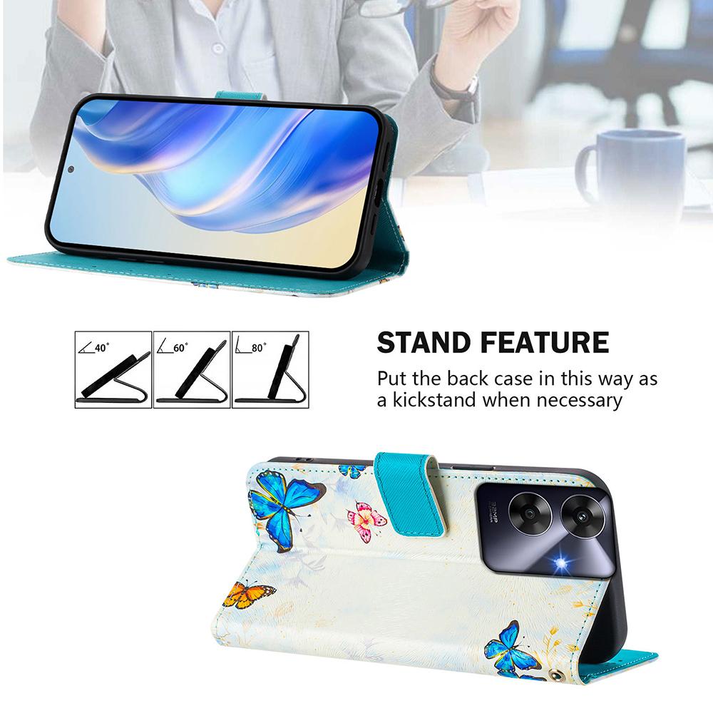 Цветной кошелек-чехол с рисунком для OPPO A3 A3X A18 A38 A40 A60 A80 Reno 12 11 Pro 12F 11F Ударопрочный с подставкой и ремешком Чехол-книжка для телефона