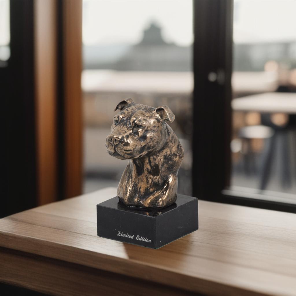 American Staffordshire Terrier, Amstaff II - Dog Statue, Bust On Stone Base, Sculpture, Trophy for Dog Show by Art-Dog Brand