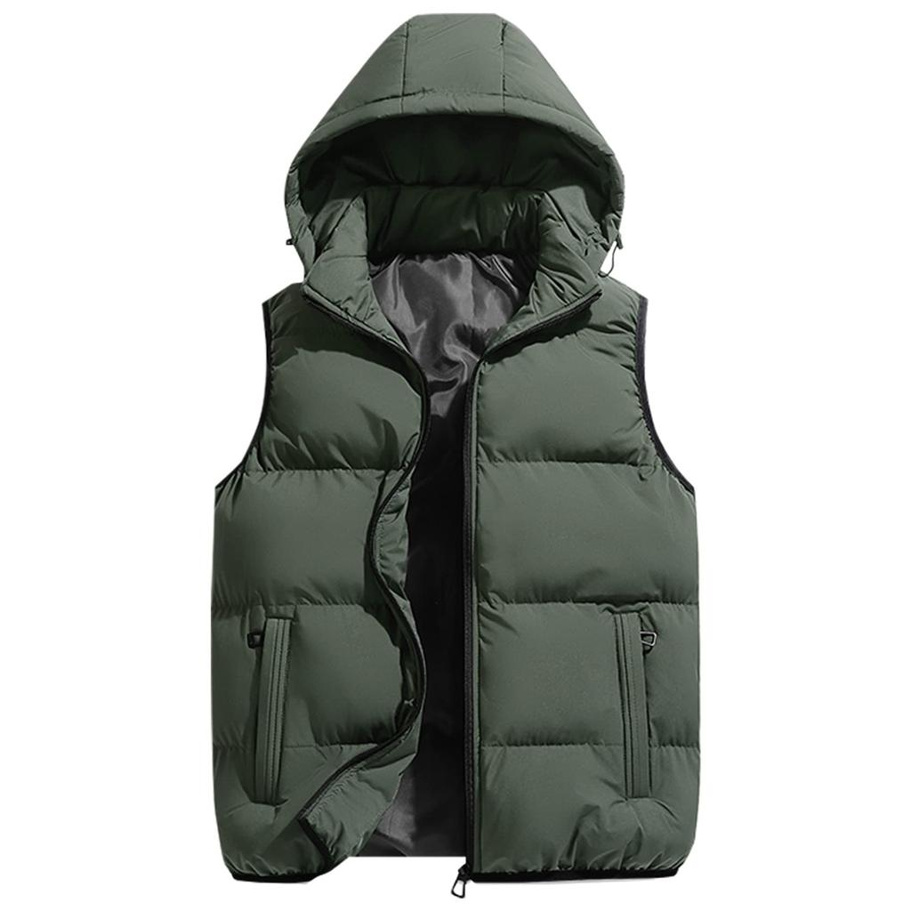 Men's Women's Down Cotton Vest Thickened Hooded Down Cotton Vest Winter Warm Outdoor Vest Thickened Sleeveless Jacket
